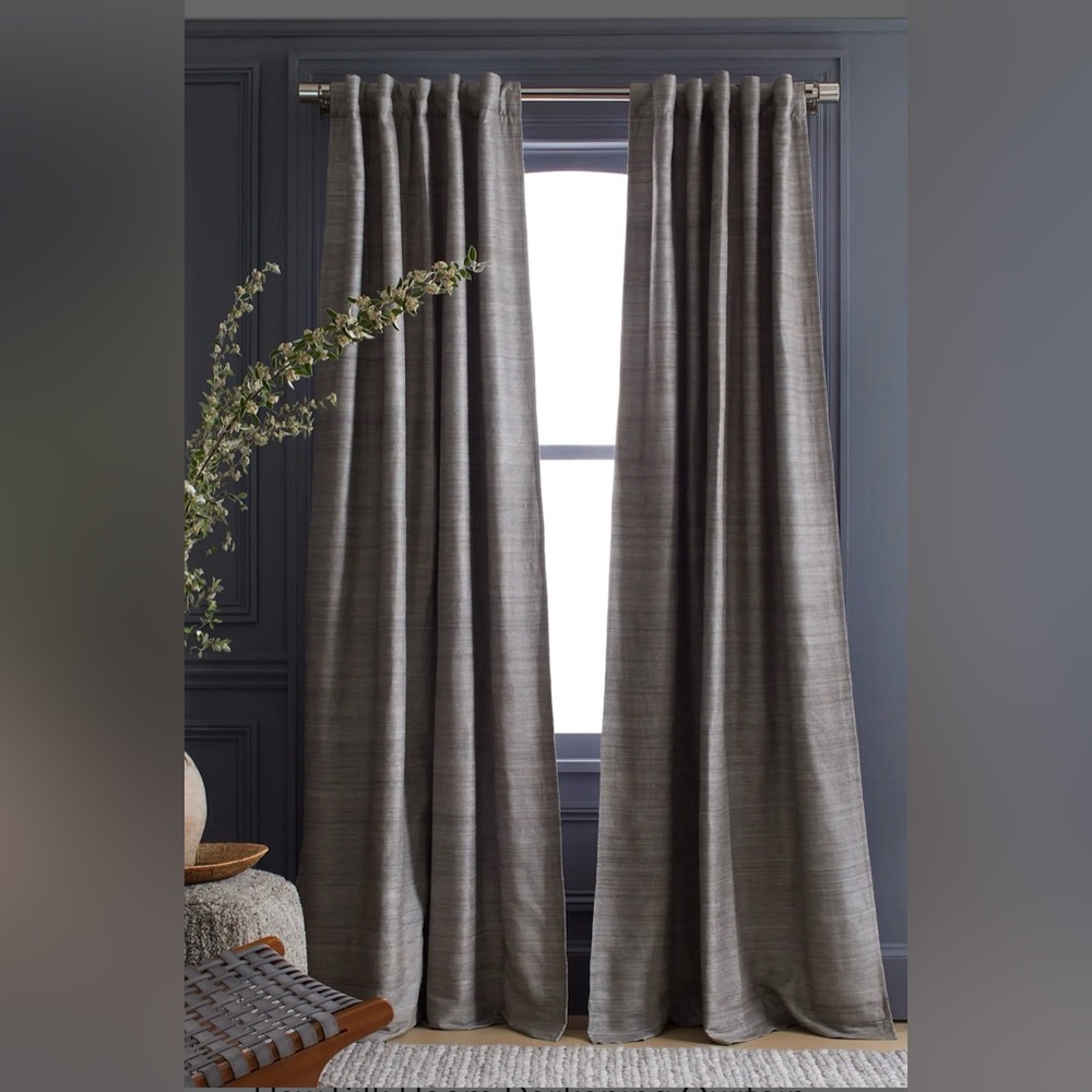 NWOT Quince Raw Silk Room Darkening Curtain in Grey 84”L x 48”W